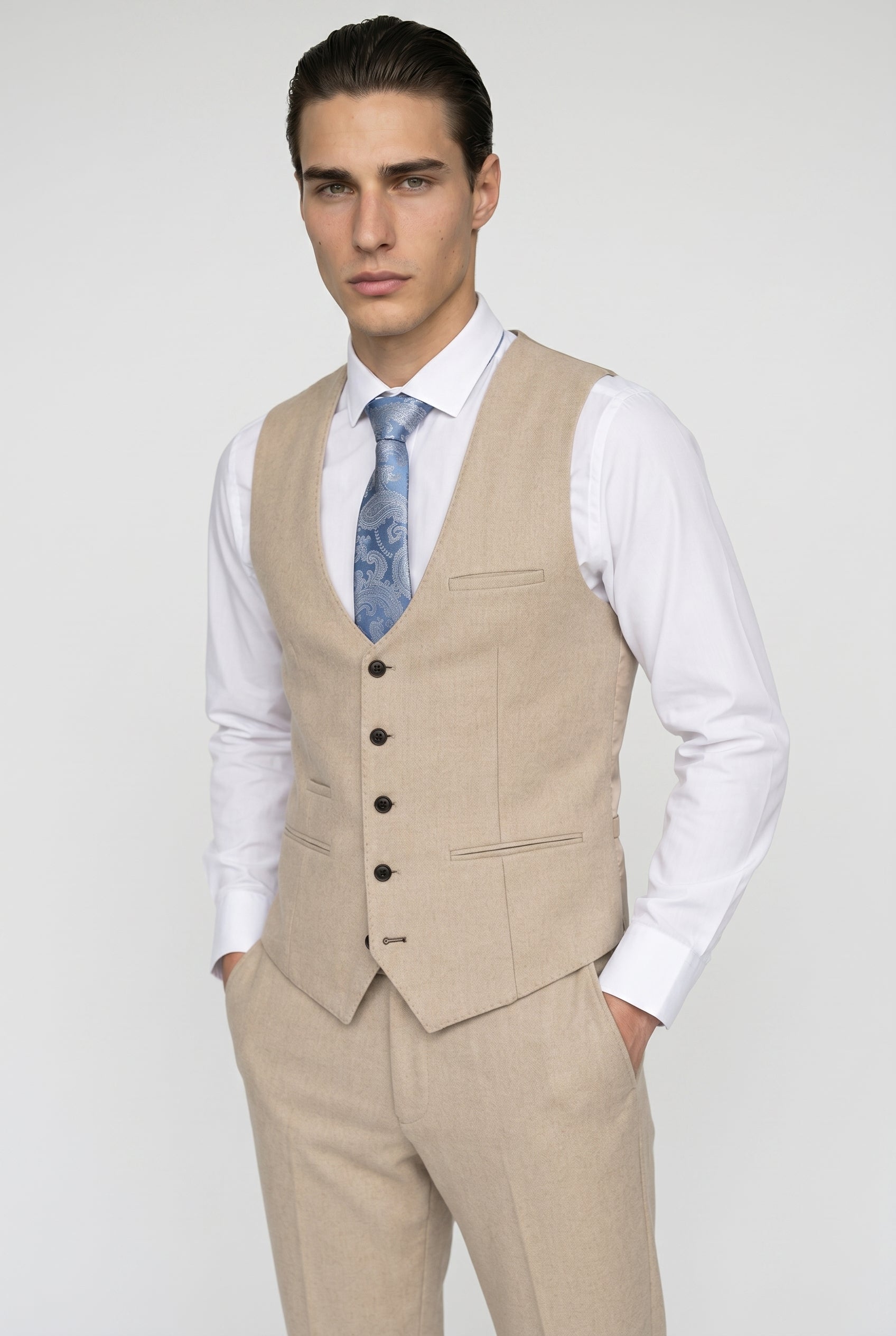 ARCHIE - Stone Tweed Three Piece Suit