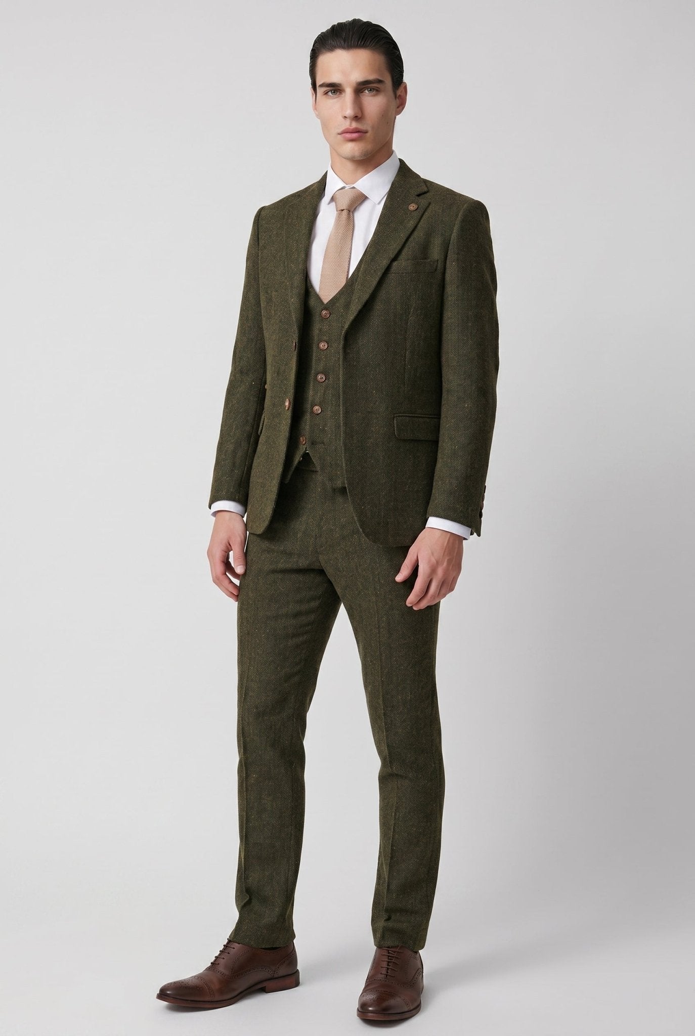 Dean - Olive Tweed Three Piece Suit