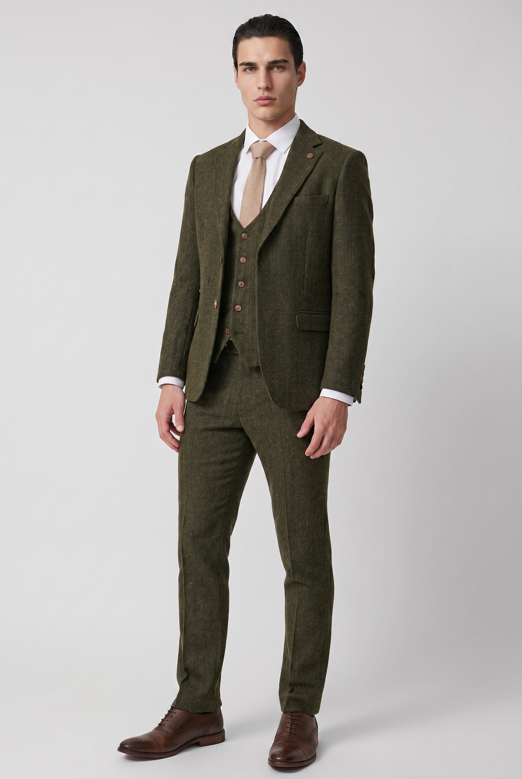 DEAN - Olive Tweed Three Piece Suit