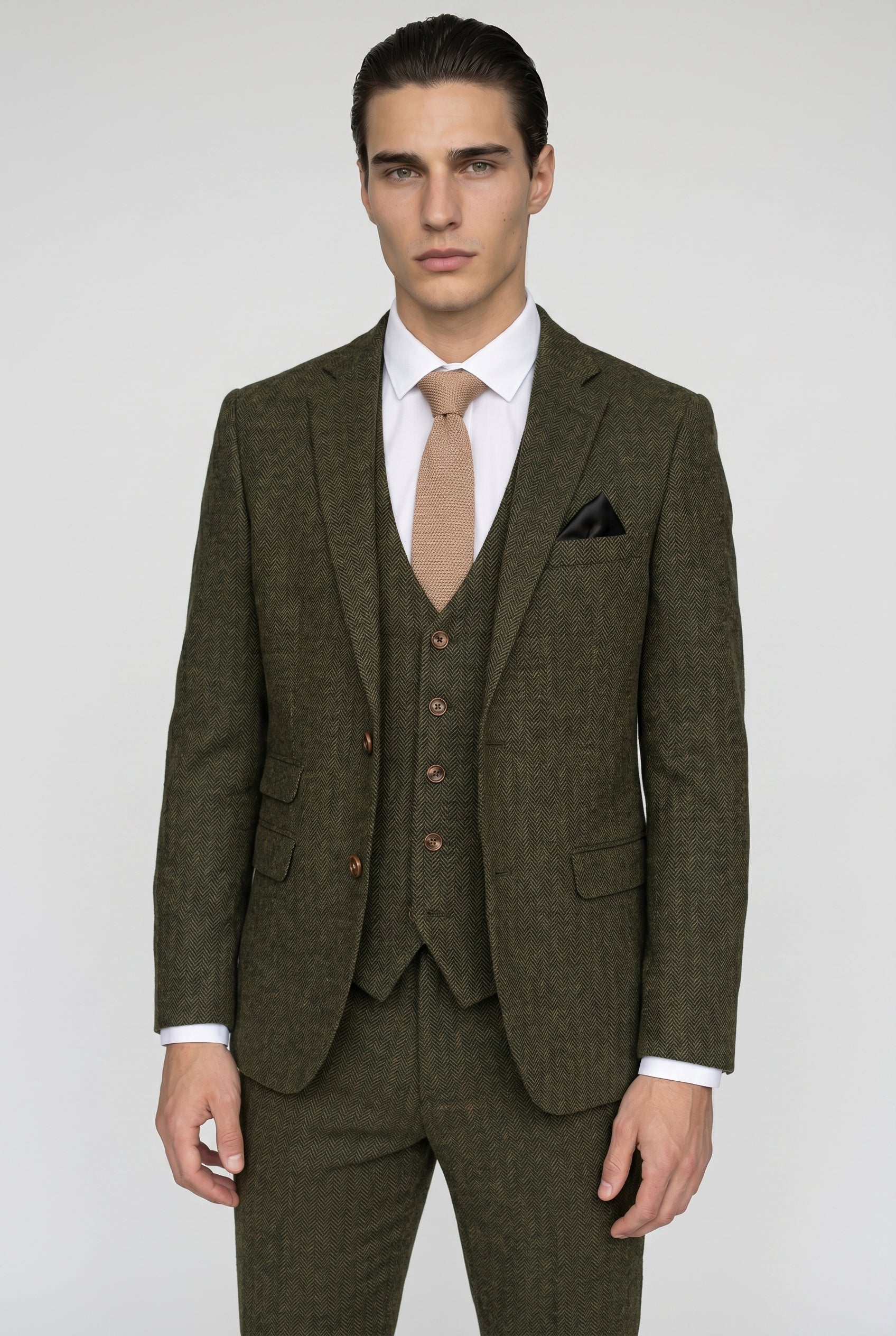 DEAN - Olive Tweed Three Piece Suit