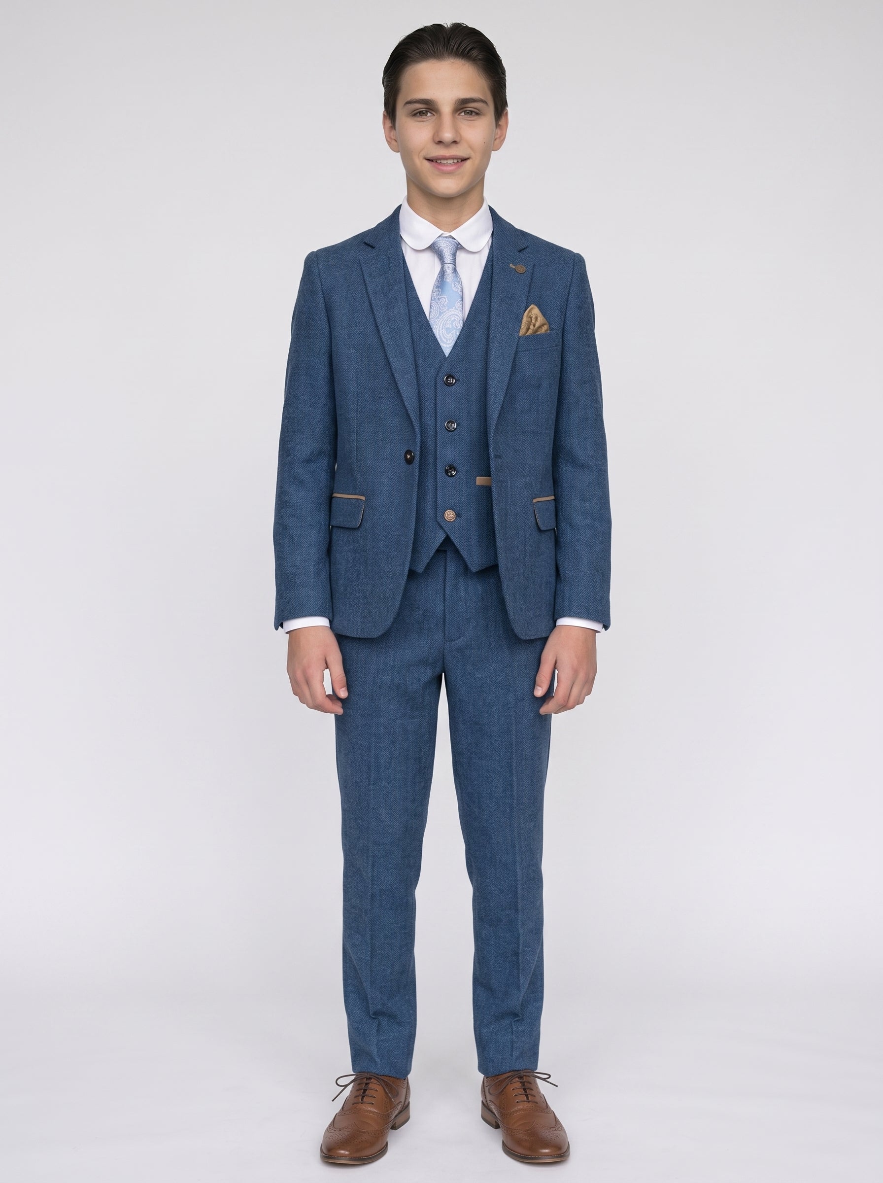 DION - Blue Tweed Check Three Piece Suit