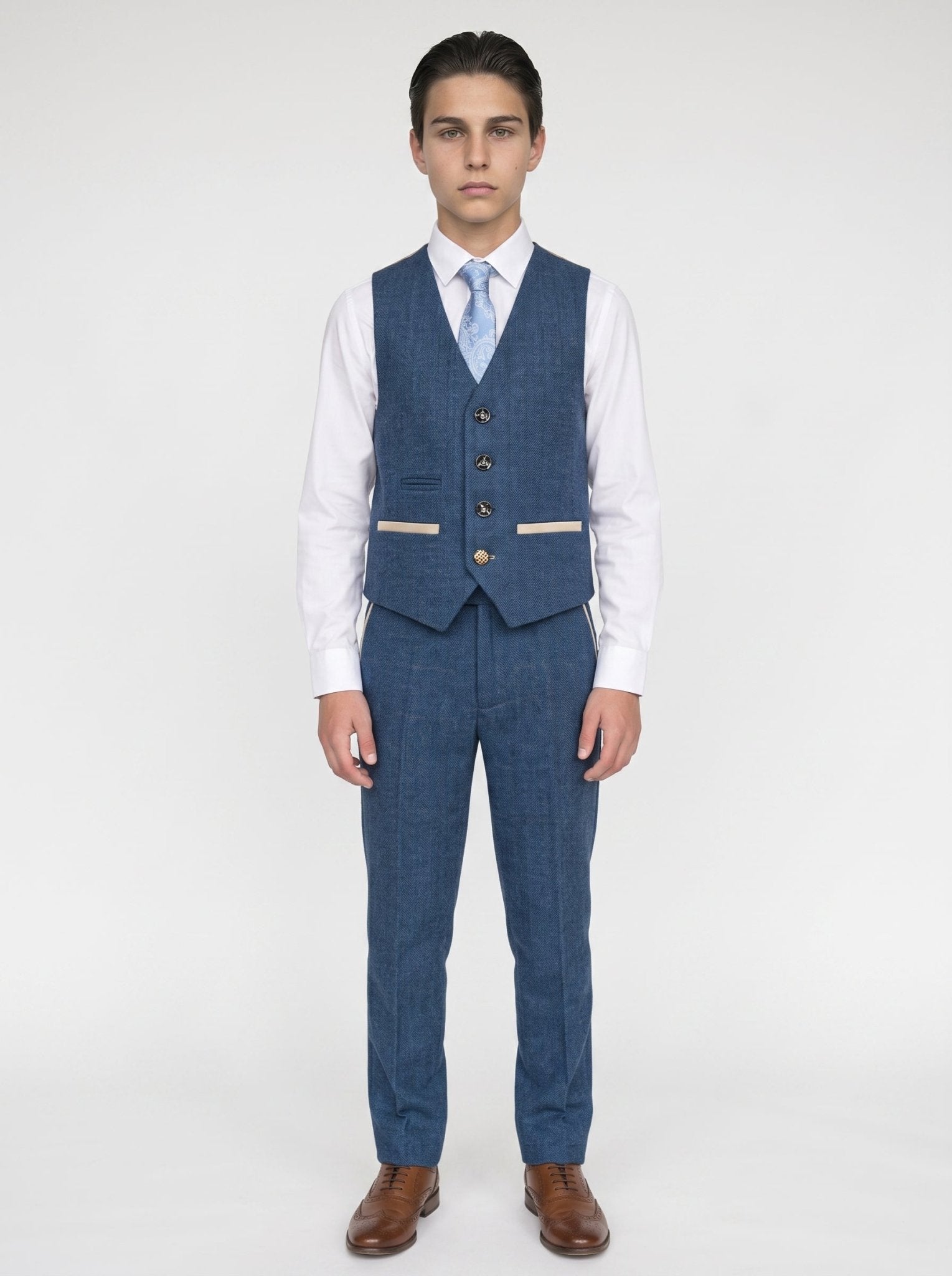 DION - Blue Tweed Check Three Piece Suit
