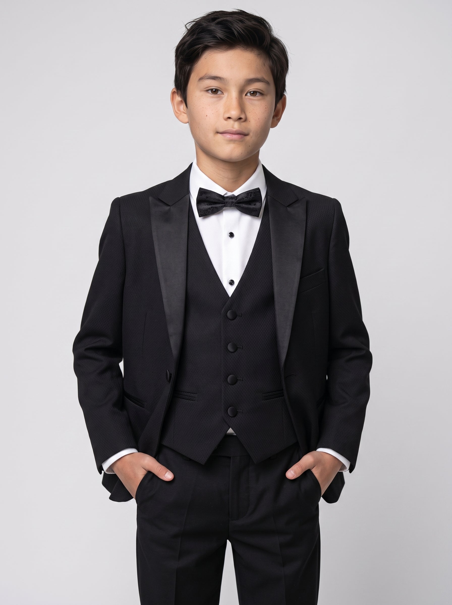 DALTON - Black Tux Lapel Diamond Three Piece Suit
