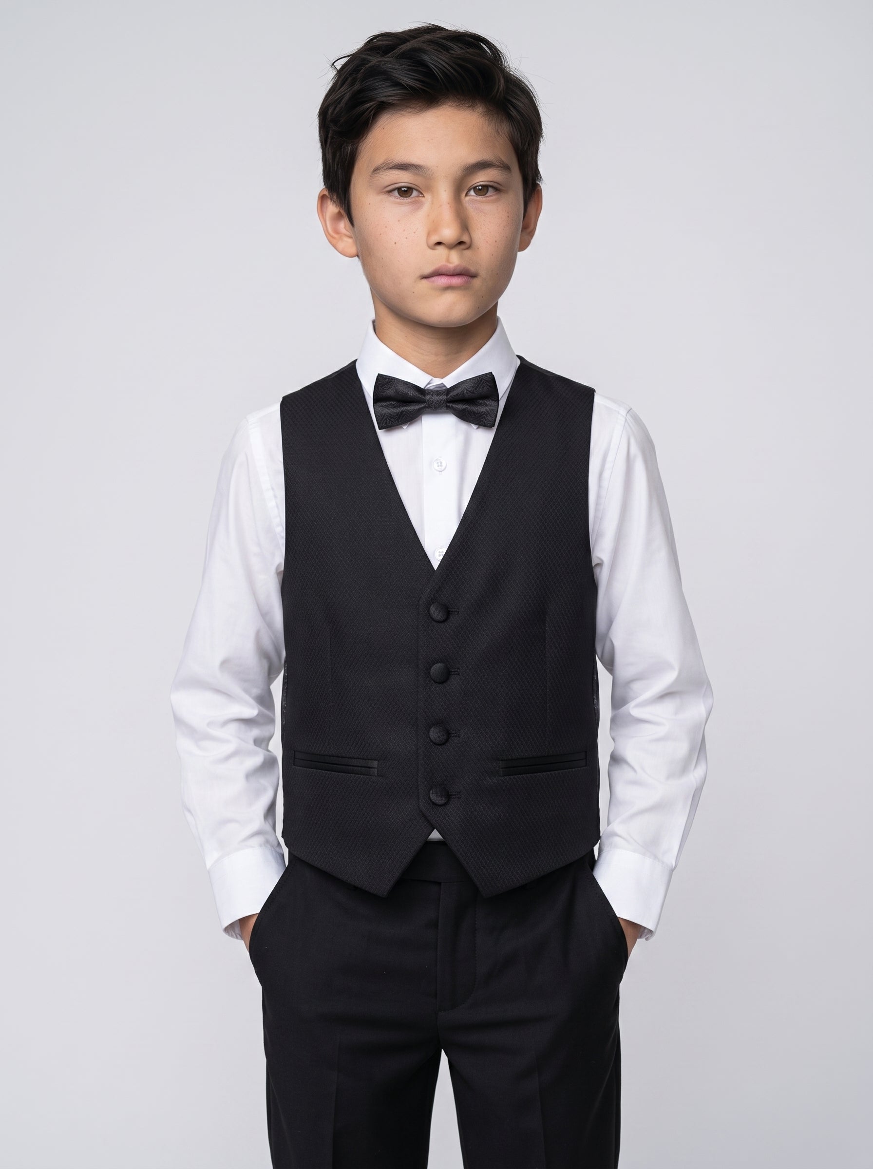 DALTON - Black Tux Lapel Diamond Three Piece Suit