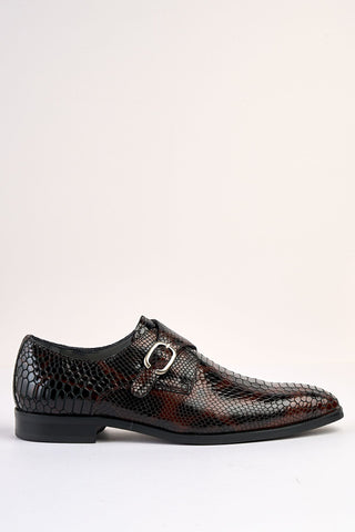 Saviano Coffee Crocodile-Pattern Monk Shoe Saviano Coffee Crocodile-Pattern Monk Shoe