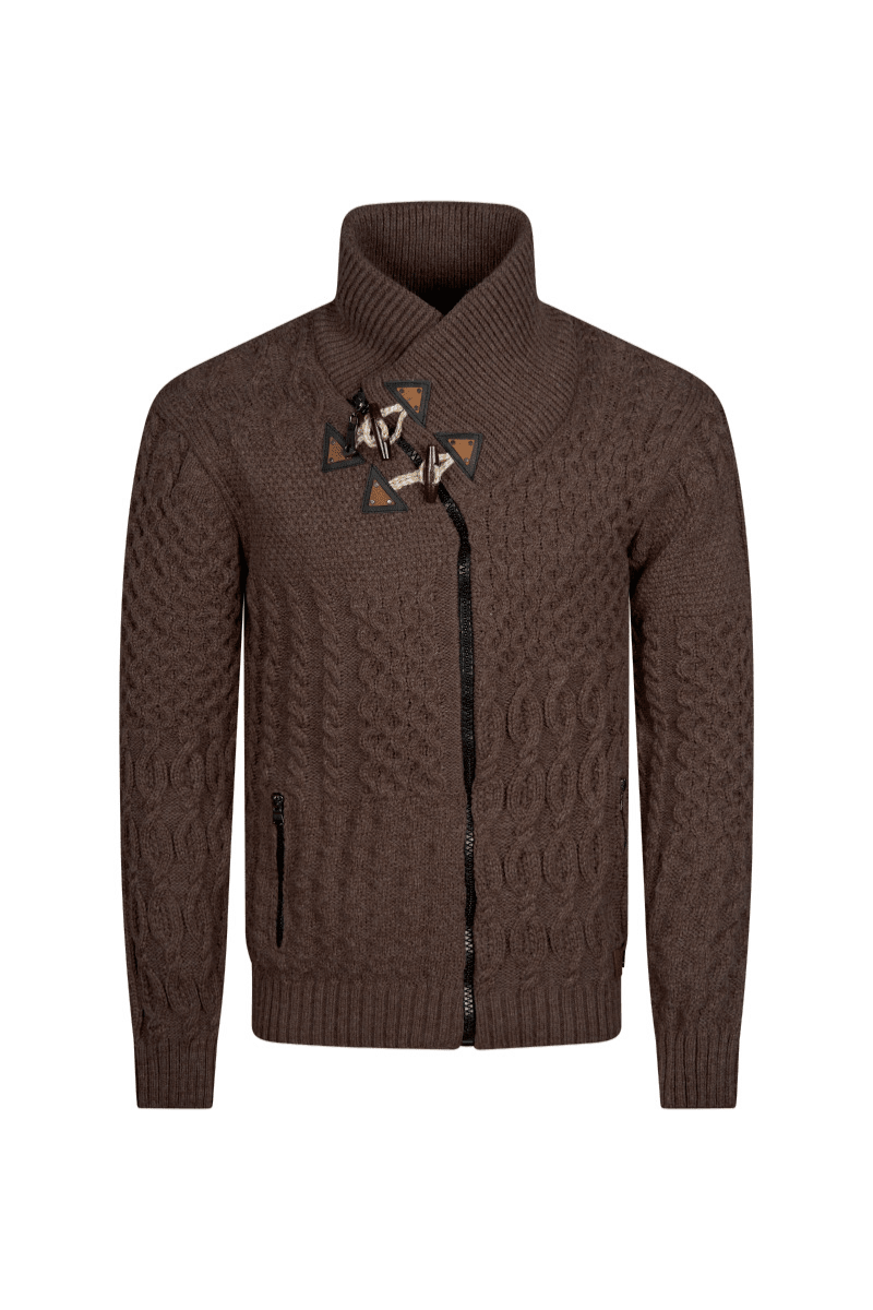 Torino Cross-Collar Knit Jacket - Espresso Brown