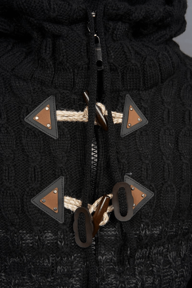 Belluno Sherpa-Lined Contrast Knit Jacket – Midnight Charcoal