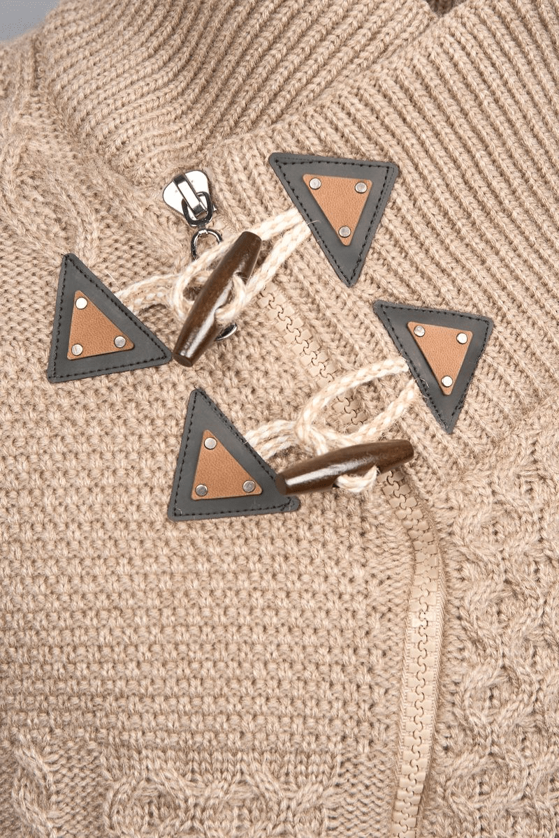 Torino Cross-Collar Cable Knit Jacket – Sandstone Beige
