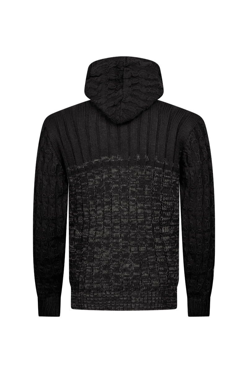 Belluno Sherpa-Lined Contrast Knit Jacket – Midnight Charcoal