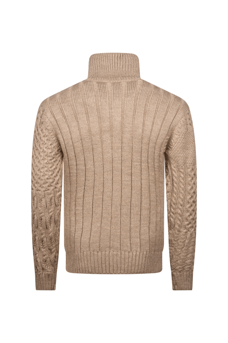 Torino Cross-Collar Cable Knit Jacket – Sandstone Beige