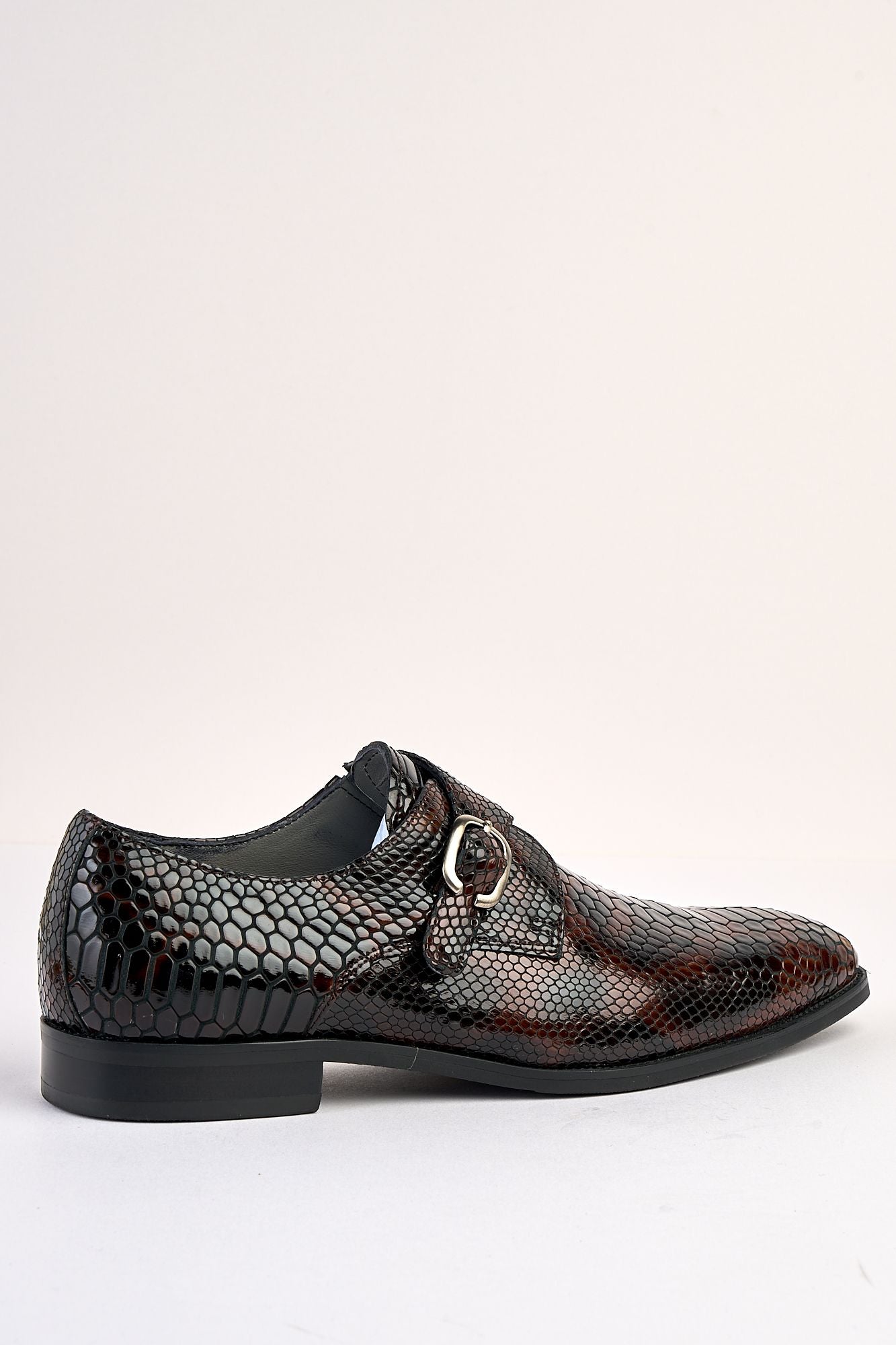 Saviano Coffee Crocodile-Pattern Monk Shoe