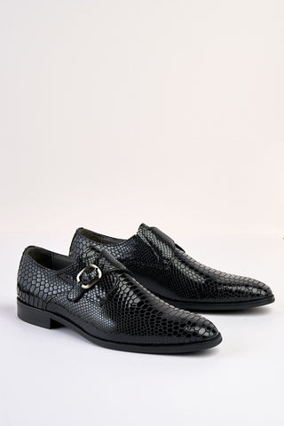 Saviano Black Crocodile-Pattern Monk Shoe Saviano Black Crocodile-Pattern Monk Shoe