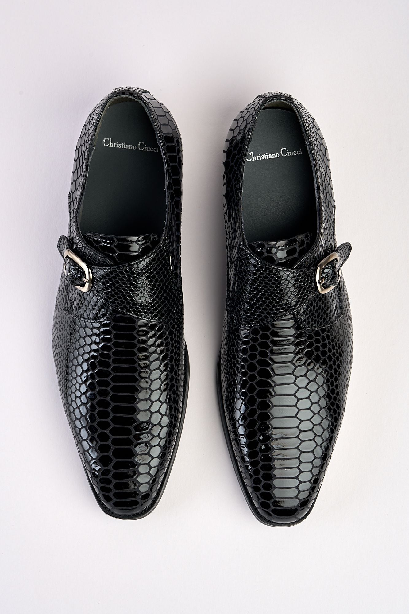 Saviano Black Crocodile-Pattern Monk Shoe