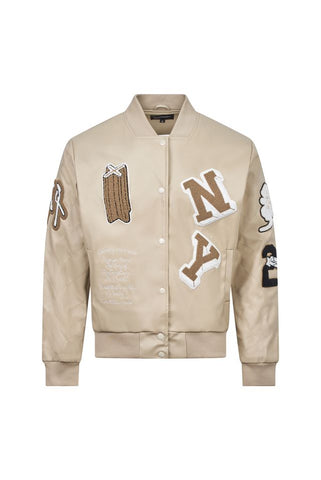 Beige Varsity Patch Jacket – Slim Fit Beige Varsity Patch Jacket – Slim Fit