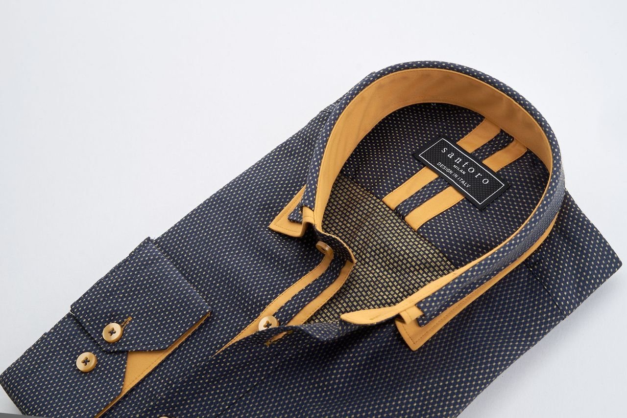 Navy & Mustard Contrast Collar Shirt