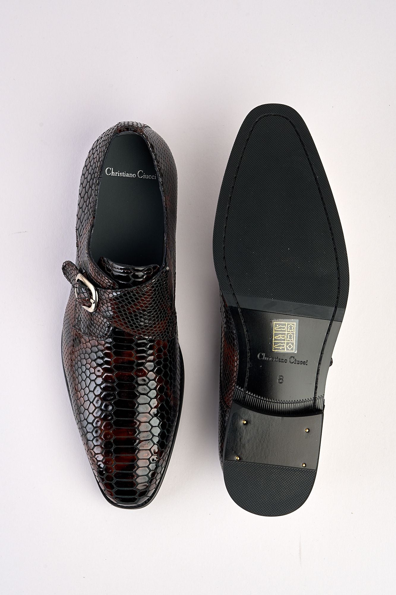 Saviano Coffee Crocodile-Pattern Monk Shoe
