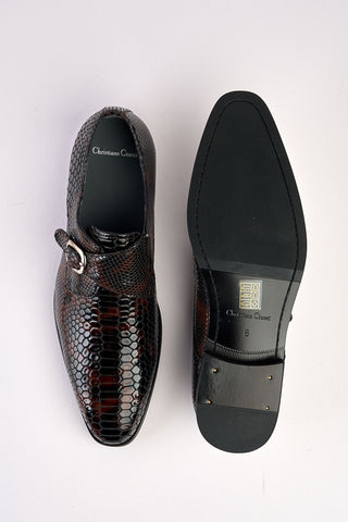 Saviano Coffee Crocodile-Pattern Monk Shoe Saviano Coffee Crocodile-Pattern Monk Shoe