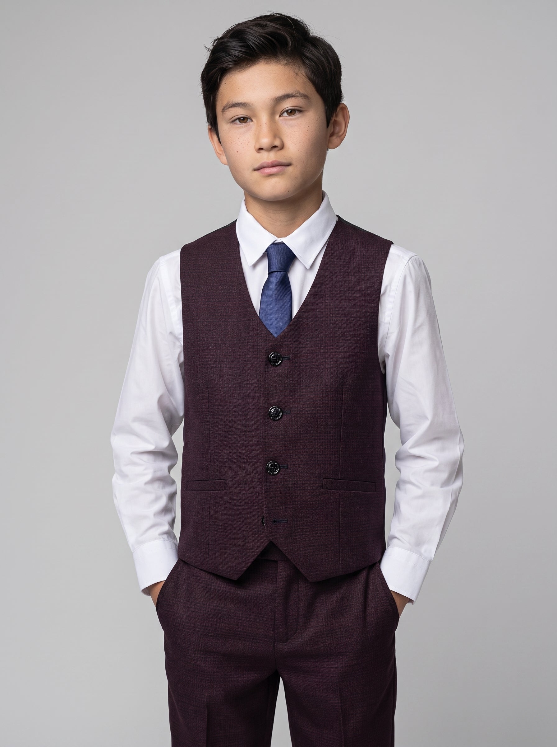 Boys Caridi Wine Three Piece Suit
