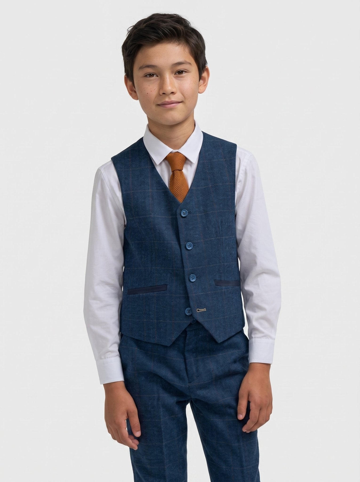 Boys Carnegi Navy Tweed Three Piece Suit