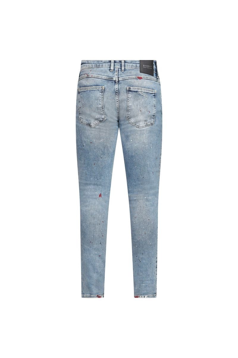 Everrett Paint-Splatter Distressed Skinny Jeans – Light Blue Wash