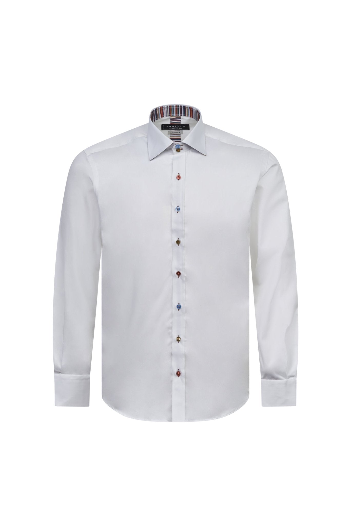 White Shirt with Multicolour Stripe Contrast