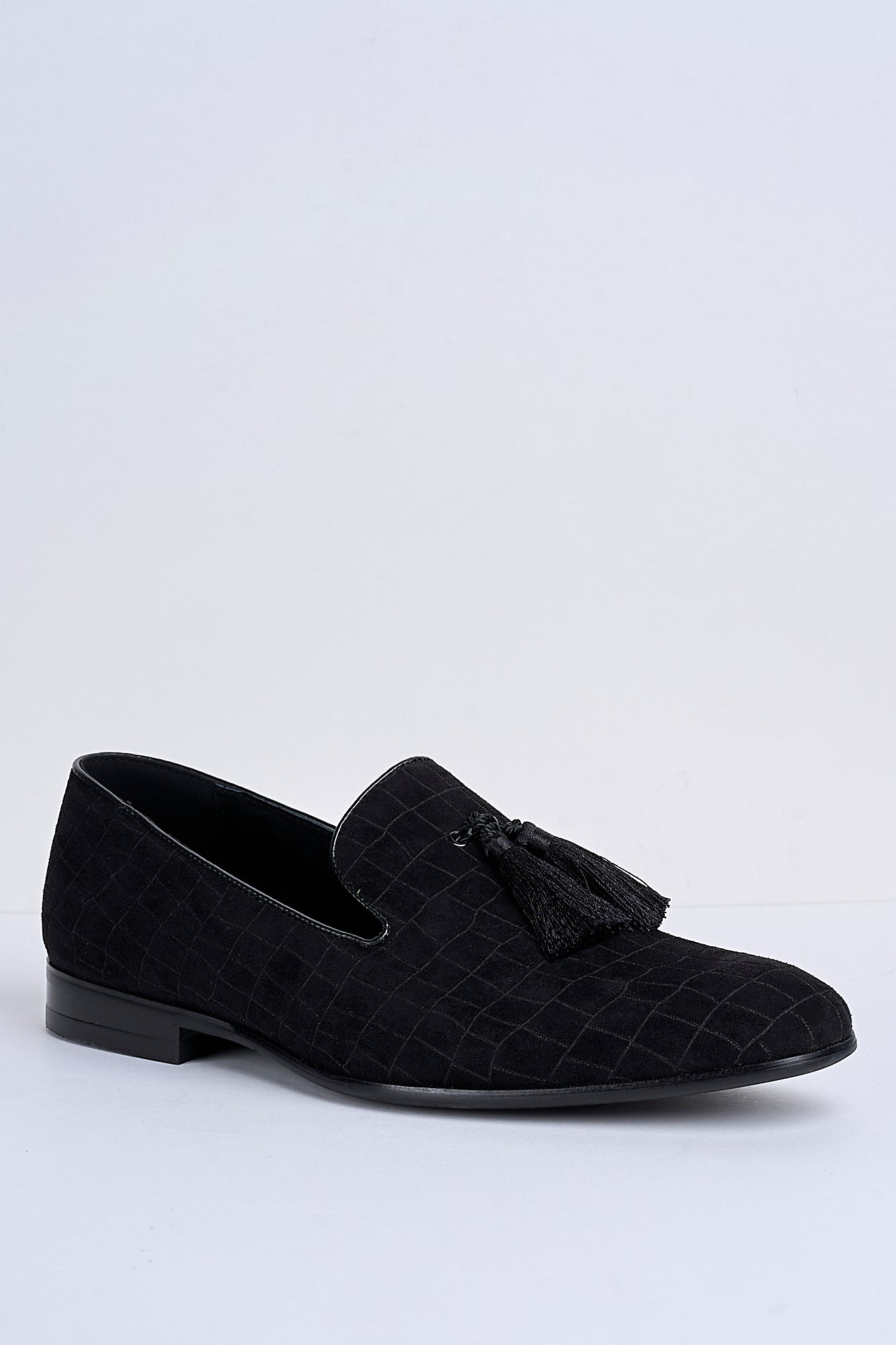 Alessandro Croc-Embossed Tassel Loafers – Noir Eclipse