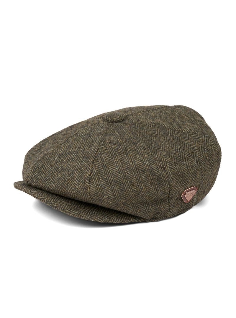 Paolo Olive Herringbone Flat Cap