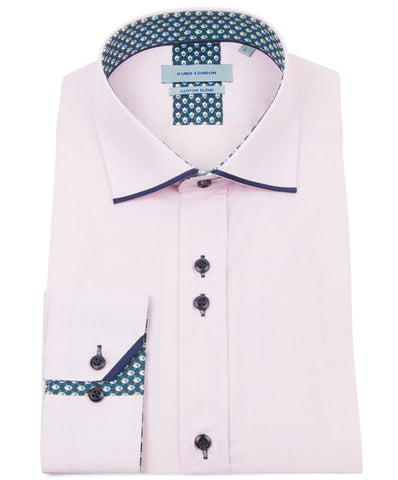 Pink Long Sleeve Panelled Collar End on End Shirt Pink Long Sleeve Panelled Collar End on End Shirt