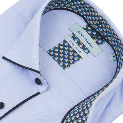 Sky Navy Long Sleeve Panelled Collar End on End Shirt Sky Navy Long Sleeve Panelled Collar End on End Shirt