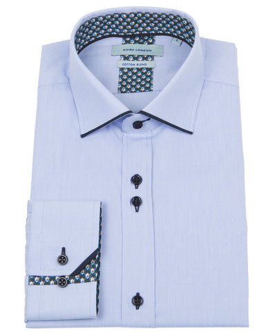 Sky Navy Long Sleeve Panelled Collar End on End Shirt Sky Navy Long Sleeve Panelled Collar End on End Shirt