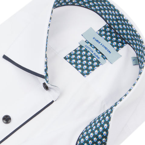 White Navy Long Sleeve Panelled Collar End on End Shirt White Navy Long Sleeve Panelled Collar End on End Shirt