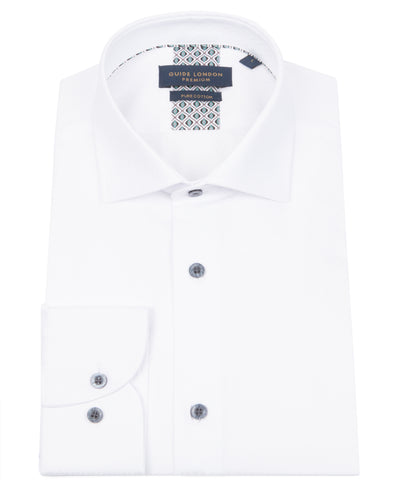 White Long Sleeve Herringbone Textured Shirt White Long Sleeve Herringbone Textured Shirt
