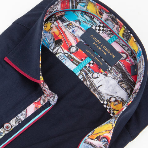 Navy Long Sleeve Vibrant Solid Colour Detail Shirt Navy Long Sleeve Vibrant Solid Colour Detail Shirt