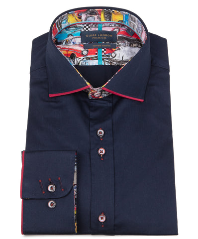 Navy Long Sleeve Vibrant Solid Colour Detail Shirt Navy Long Sleeve Vibrant Solid Colour Detail Shirt