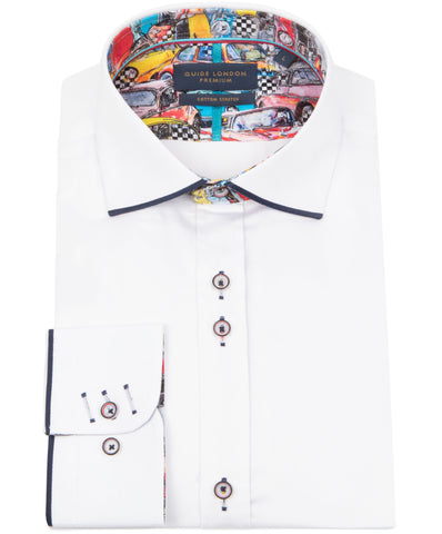 White Long Sleeve Vibrant Solid Colour Detail Shirt White Long Sleeve Vibrant Solid Colour Detail Shirt