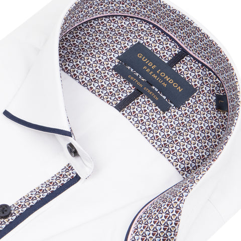 White Long Sleeve Panelled Collar End on End Shirt White Long Sleeve Panelled Collar End on End Shirt