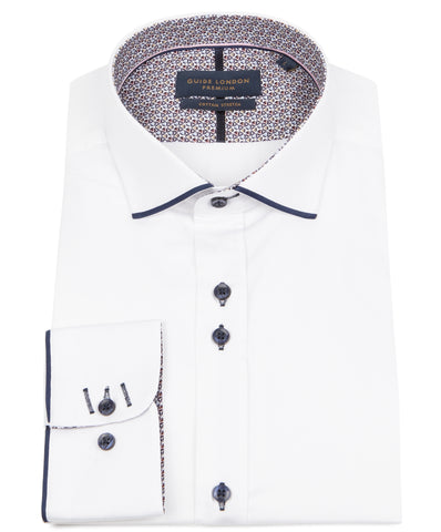 White Long Sleeve Panelled Collar End on End Shirt White Long Sleeve Panelled Collar End on End Shirt