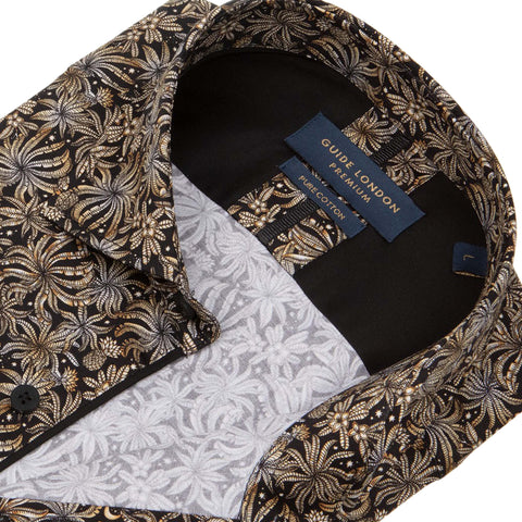 Floral Long Sleeve Cotton Black & Tan Shirt Floral Long Sleeve Cotton Black & Tan Shirt