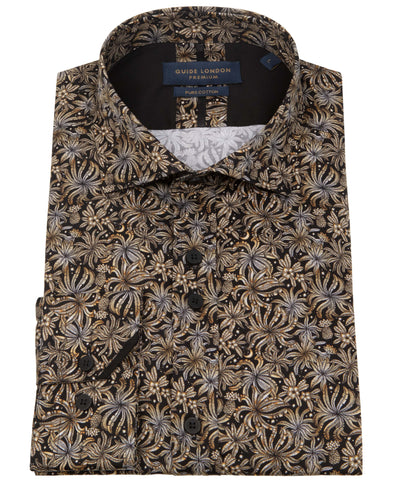 Floral Long Sleeve Cotton Black & Tan Shirt Floral Long Sleeve Cotton Black & Tan Shirt