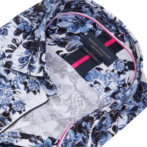 Blue and White Floral Long Sleeve Cotton Shirt Blue and White Floral Long Sleeve Cotton Shirt