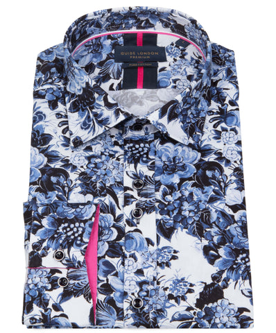 Blue and White Floral Long Sleeve Cotton Shirt Blue and White Floral Long Sleeve Cotton Shirt