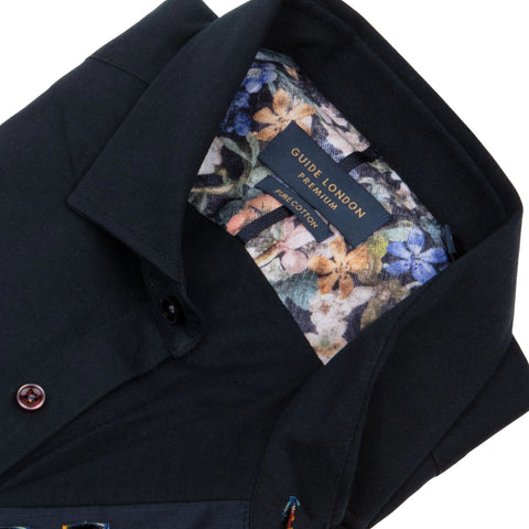 Stretch Plain But Not Plain Navy Cotton Shirt Stretch Plain But Not Plain Navy Cotton Shirt