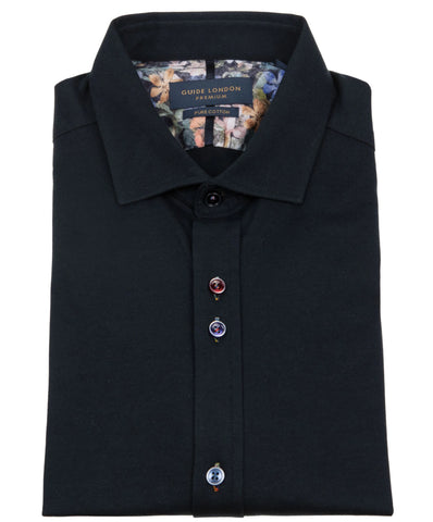 Stretch Plain But Not Plain Navy Cotton Shirt Stretch Plain But Not Plain Navy Cotton Shirt