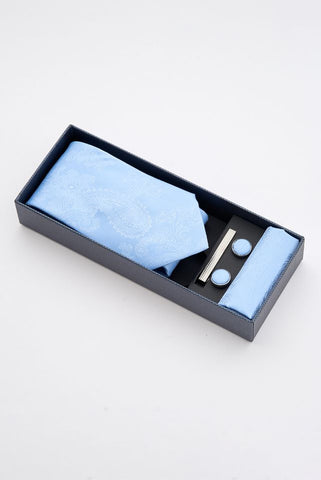 Sky Blue Paisley Tie Set with Tie Bar & Cufflinks Sky Blue Paisley Tie Set with Tie Bar & Cufflinks