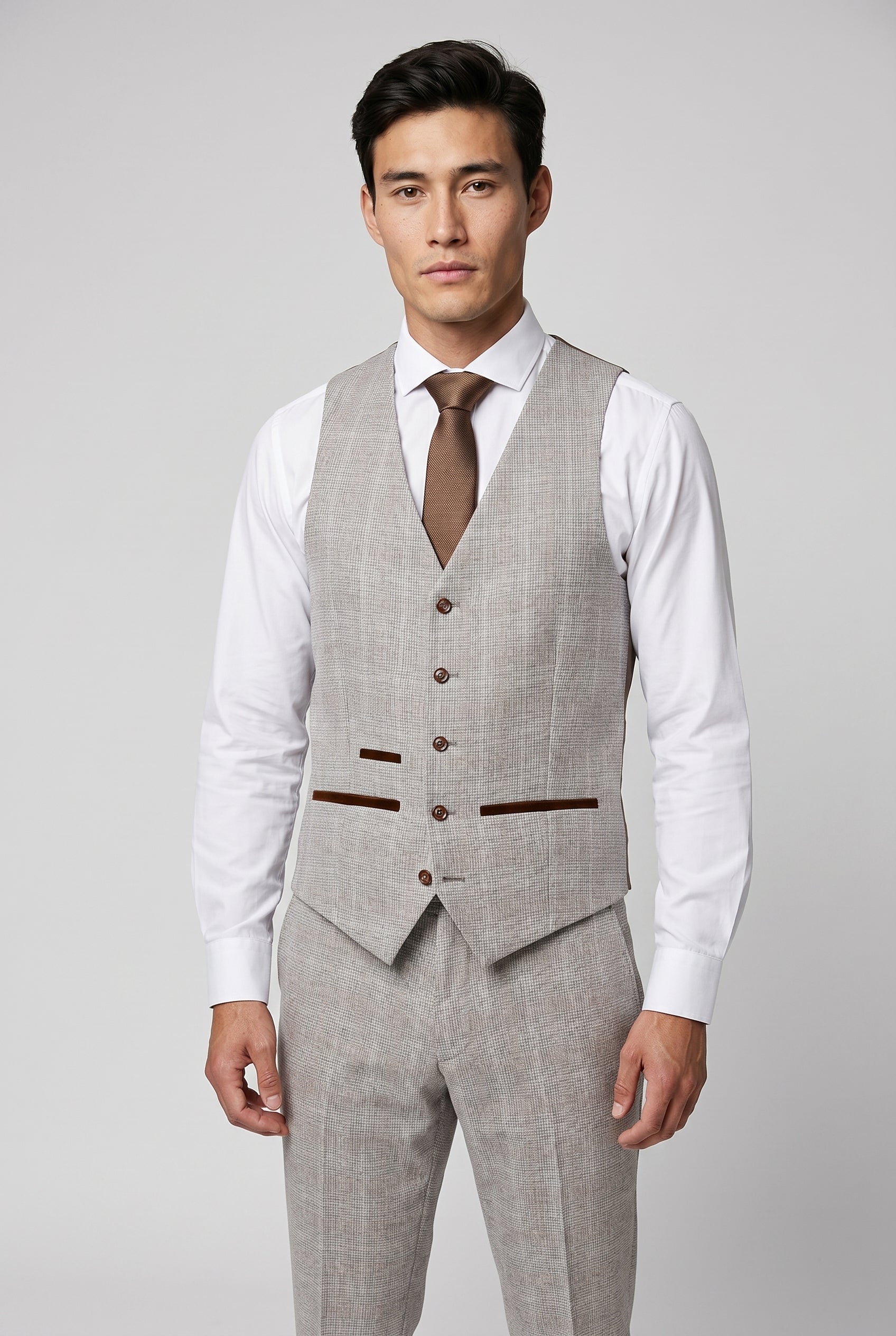 Leo Beige Check Three Piece Suit