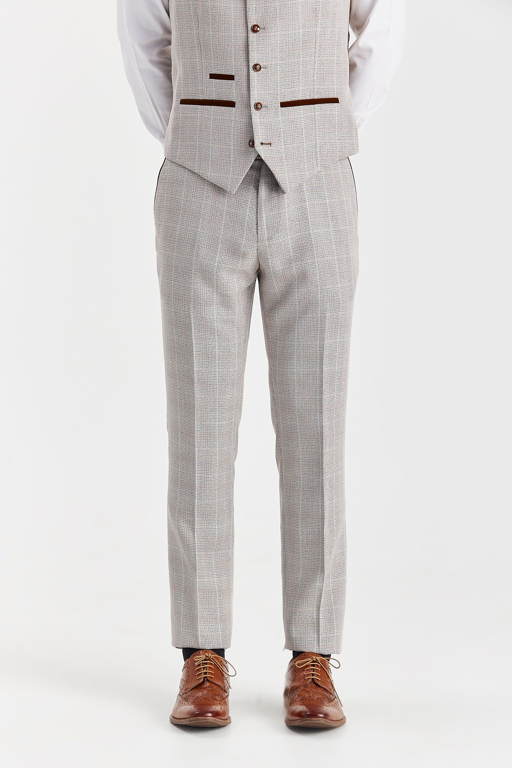 Leo Beige Check Three Piece Suit