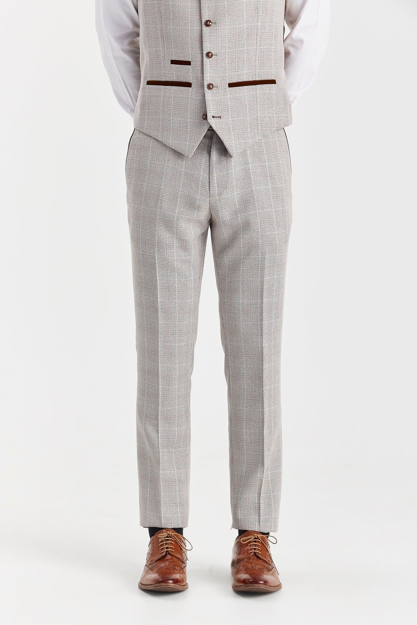 Leo Beige Check Three Piece Suit