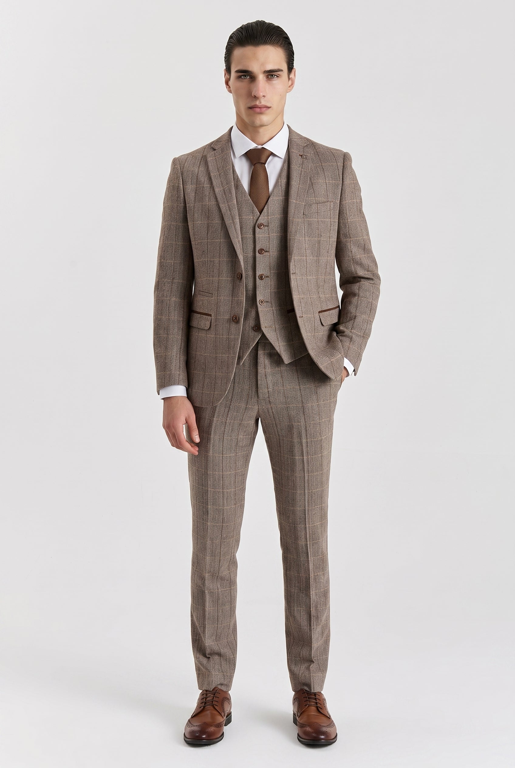 Harris Brown Herringbone Tweed Check Three Piece Suit