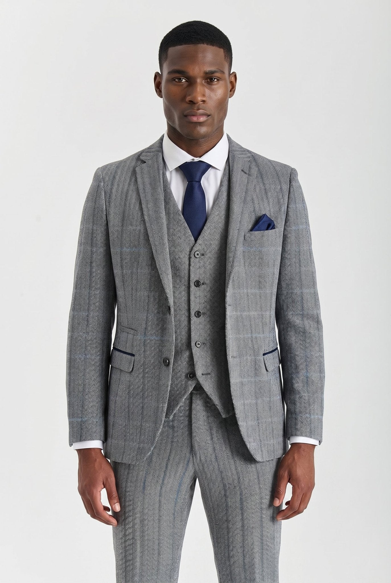 Harris Grey Herringbone Tweed Check Three Piece Suit