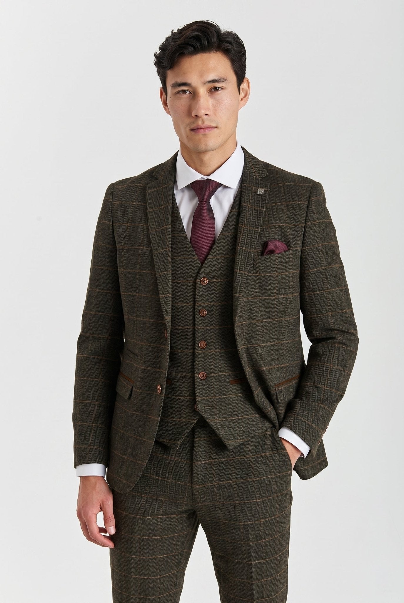 Harris Green Herringbone Tweed Check Three Piece Suit